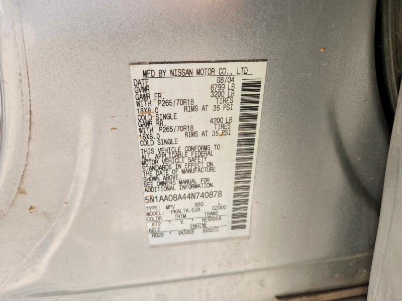 68951866 :رقم المزاد ، 5N1AA08A44N740878 vin ، 2004 Nissan Armada مزاد بيع