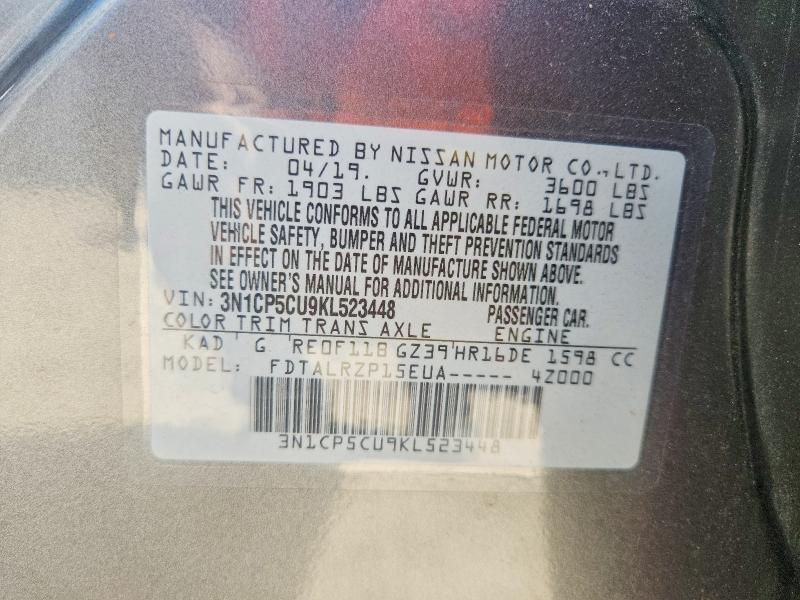 Продаж на аукціоні авто 2019 Nissan Kicks, vin: 3N1CP5CU9KL523448, номер лоту: 67895946