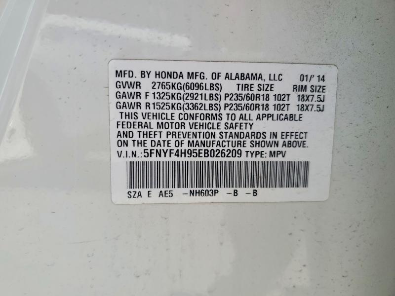 68751156 :رقم المزاد ، 5FNYF4H95EB026209 vin ، 2014 Honda Pilot مزاد بيع