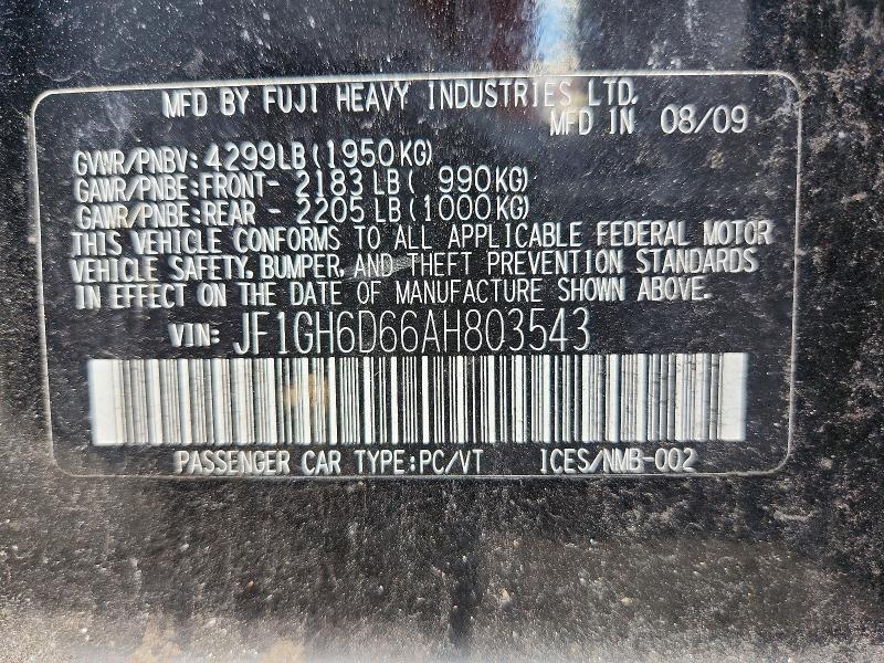 68809936 :رقم المزاد ، JF1GH6D66AH803543 vin ، 2010 Subaru Impreza مزاد بيع