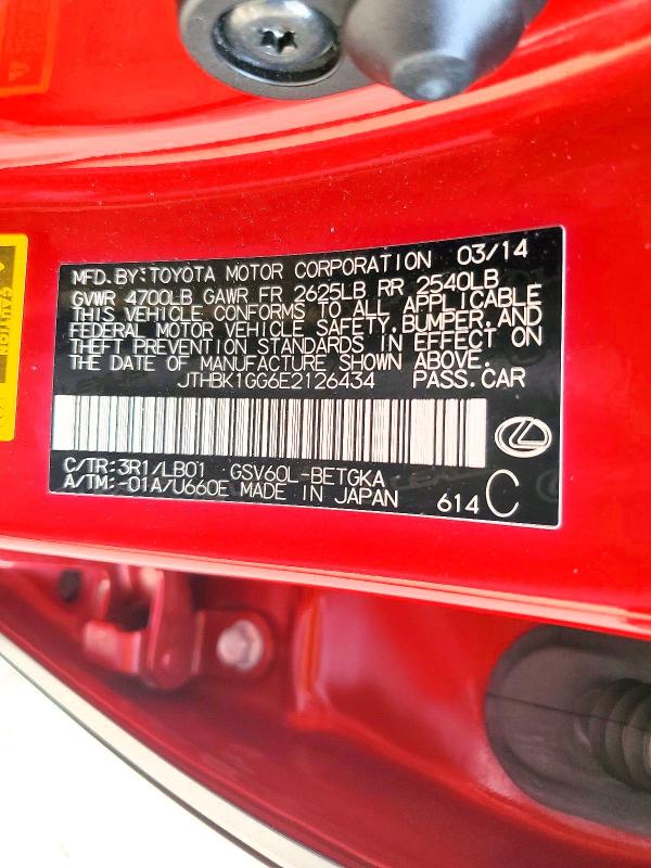 67791626 :رقم المزاد ، JTHBK1GG6E2126434 vin ، 2014 Lexus Es مزاد بيع