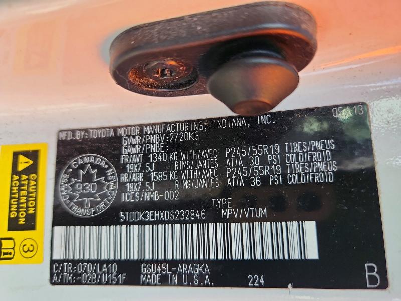 Aukcja sprzedaży 2013 Toyota Highlander, vin: 5TDDK3EHXDS232846, numer aukcji: 66898366