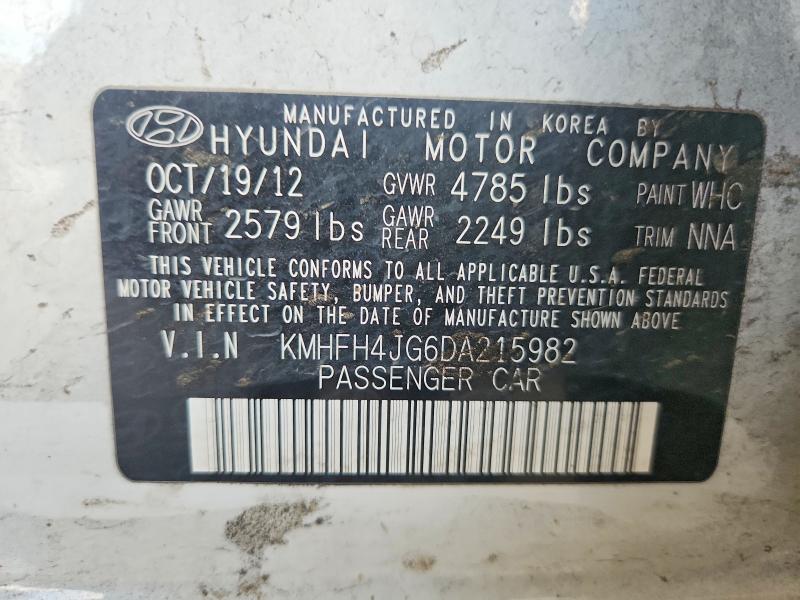 Aukcja sprzedaży 2013 Hyundai Azera, vin: KMHFH4JG6DA215982, numer aukcji: 68236996