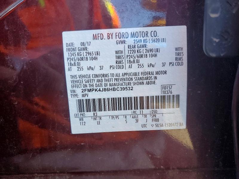 2017 Ford Edge მანქანა იყიდება აუქციონზე, vin: 2FMPK4J86HBC39532, აუქციონის ნომერი: 68951276
