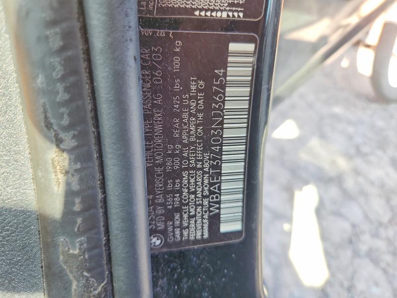 Aukcja sprzedaży 2003 Bmw 325, vin: WBAET37403NJ36754, numer aukcji: 68743306
