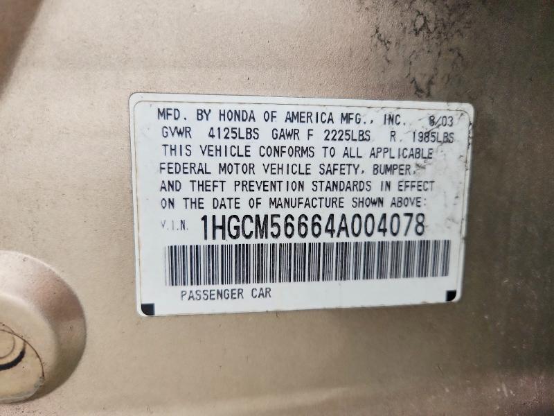 Aukcja sprzedaży 2004 Honda Accord, vin: 1HGCM56664A004078, numer aukcji: 69797616