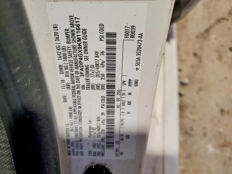 2019 Ford Fiesta მანქანა იყიდება აუქციონზე, vin: 3FADP4GX9KM116617, აუქციონის ნომერი: 69764946