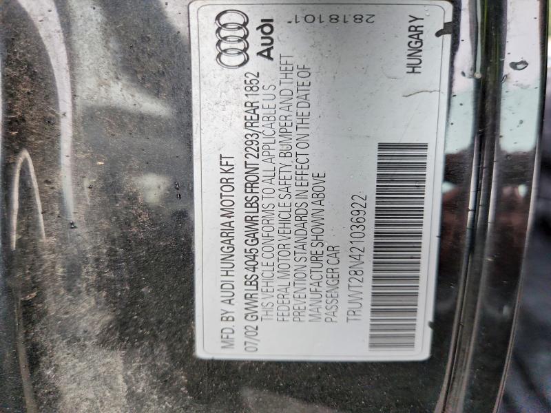 Aukcja sprzedaży 2002 Audi Tt, vin: TRUWT28N421036922, numer aukcji: 70501856