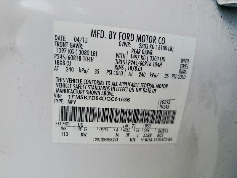 2013 Ford Explorer მანქანა იყიდება აუქციონზე, vin: 1FM5K7D84DGC61536, აუქციონის ნომერი: 67700146