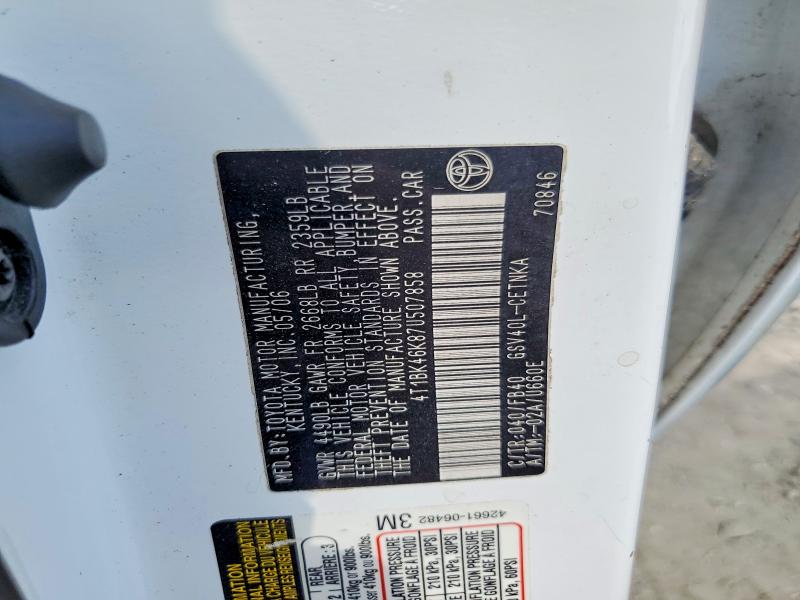 2007 Toyota Camry მანქანა იყიდება აუქციონზე, vin: 4T1BK46K87U507858, აუქციონის ნომერი: 70336326