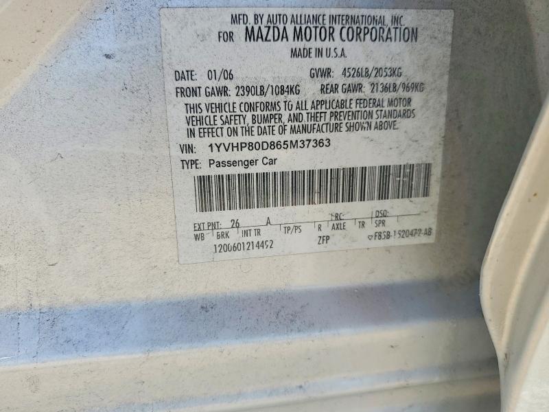 Aukcja sprzedaży 2006 Mazda 6, vin: 1YVHP80D865M37363, numer aukcji: 68048586