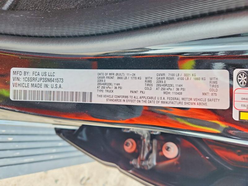 2025 Ram 1500 მანქანა იყიდება აუქციონზე, vin: 1C6SRFJP3SN641573, აუქციონის ნომერი: 68040806