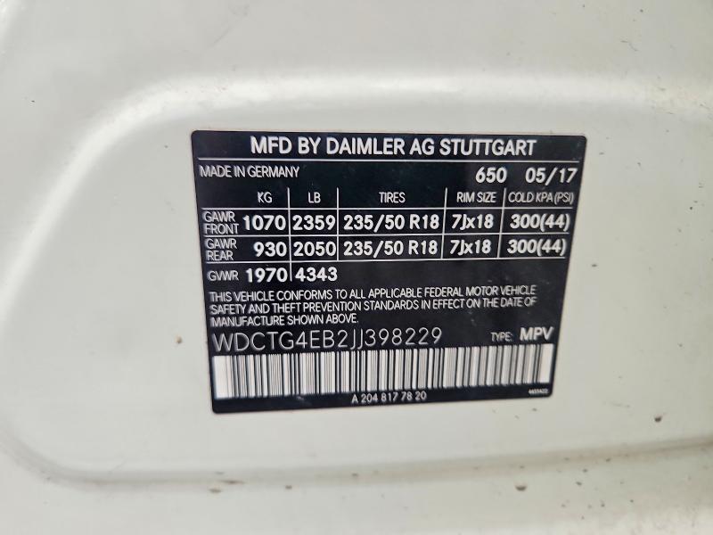 Продаж на аукціоні авто 2018 Mercedes-benz Gla, vin: WDCTG4EB2JJ398229, номер лоту: 69504946