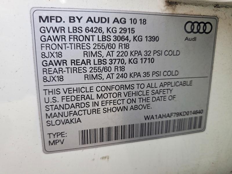 Aukcja sprzedaży 2019 Audi Q7, vin: WA1AHAF79KD014640, numer aukcji: 68203336
