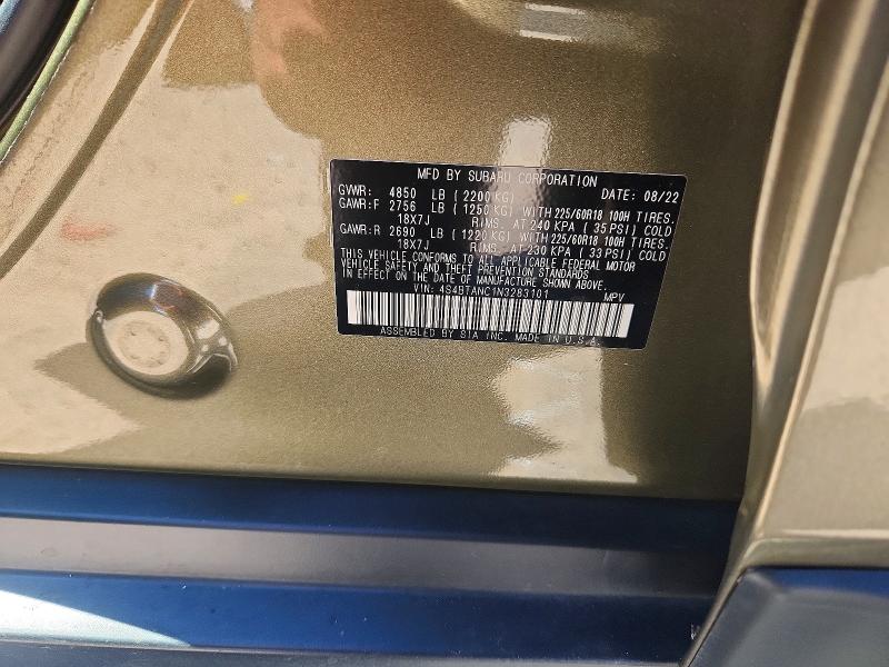 69606276 :رقم المزاد ، 4S4BTANC1N3283101 vin ، 2022 Subaru Outback مزاد بيع