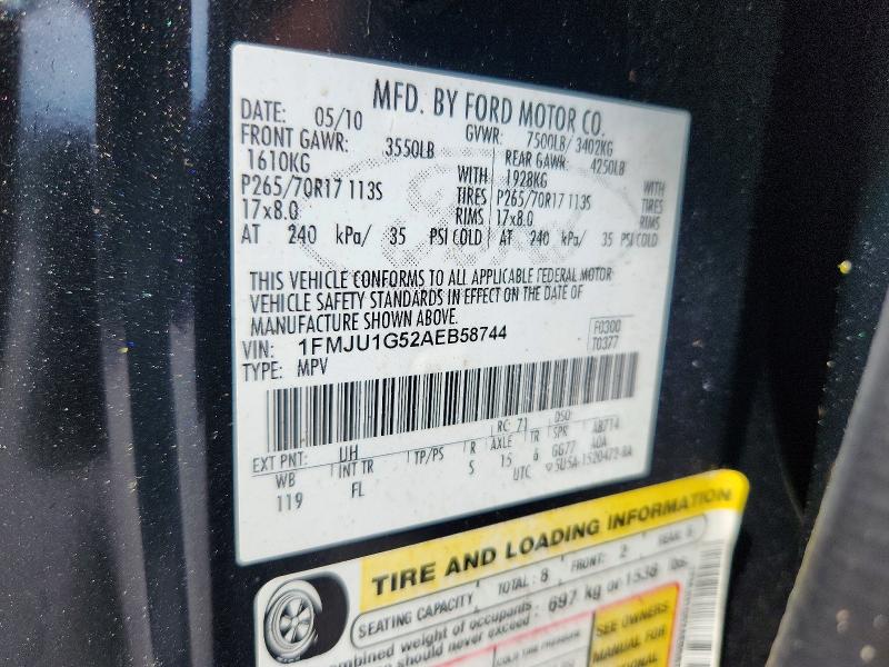 2010 Ford Expedition მანქანა იყიდება აუქციონზე, vin: 1FMJU1G52AEB58744, აუქციონის ნომერი: 70556866