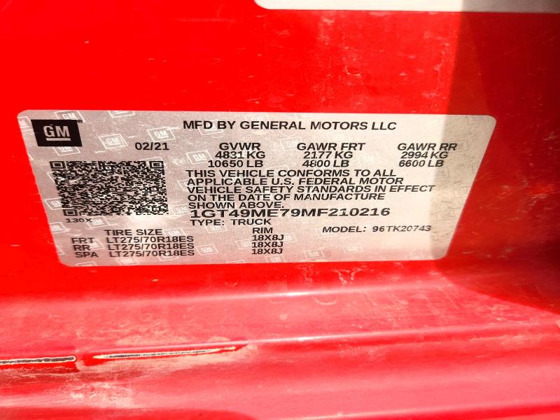 69613226 :رقم المزاد ، 1GT49ME79MF210216 vin ، 2021 Gmc Sierra مزاد بيع