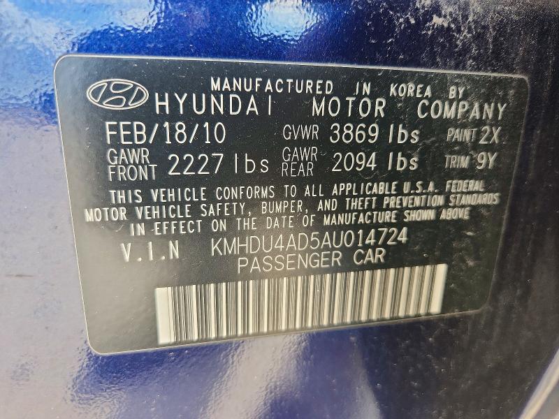 Aukcja sprzedaży 2010 Hyundai Elantra, vin: KMHDU4AD5AU014724, numer aukcji: 68381286