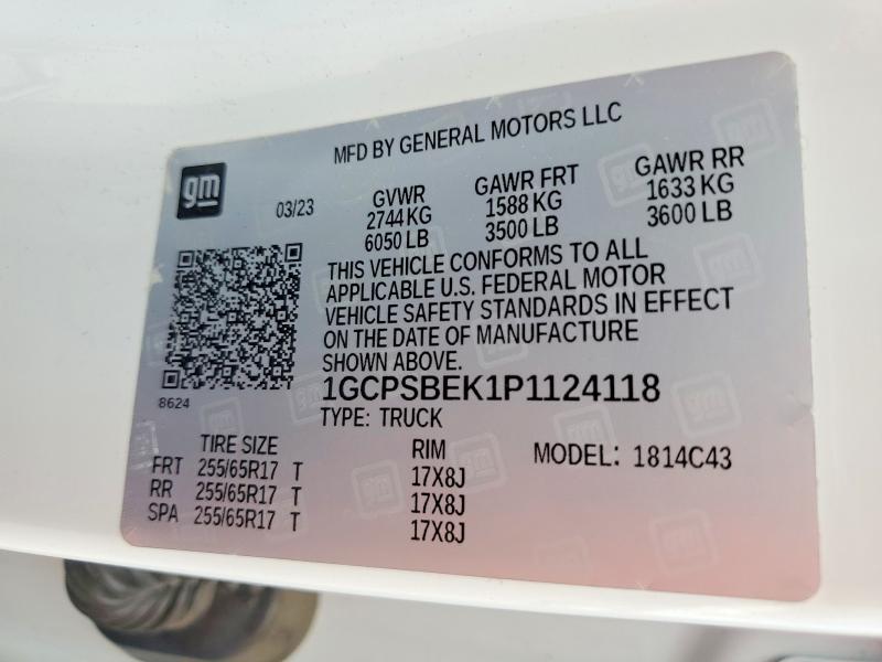 Aukcja sprzedaży 2023 Chevrolet Colorado, vin: 1GCPSBEK1P1124118, numer aukcji: 69179776