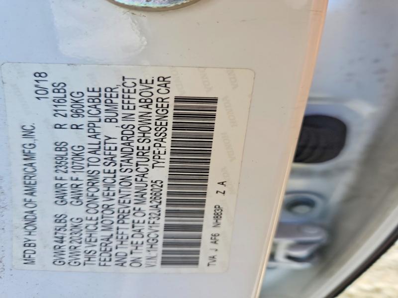 2018 Honda Accord მანქანა იყიდება აუქციონზე, vin: 1HGCV1F32JA266025, აუქციონის ნომერი: 69350726