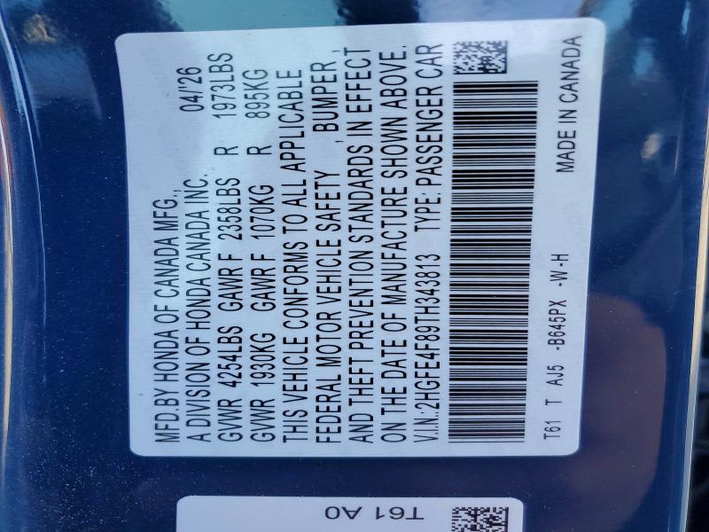 Продаж на аукціоні авто 2026 Honda Civic, vin: 2HGFE4F89TH343813, номер лоту: 69387286