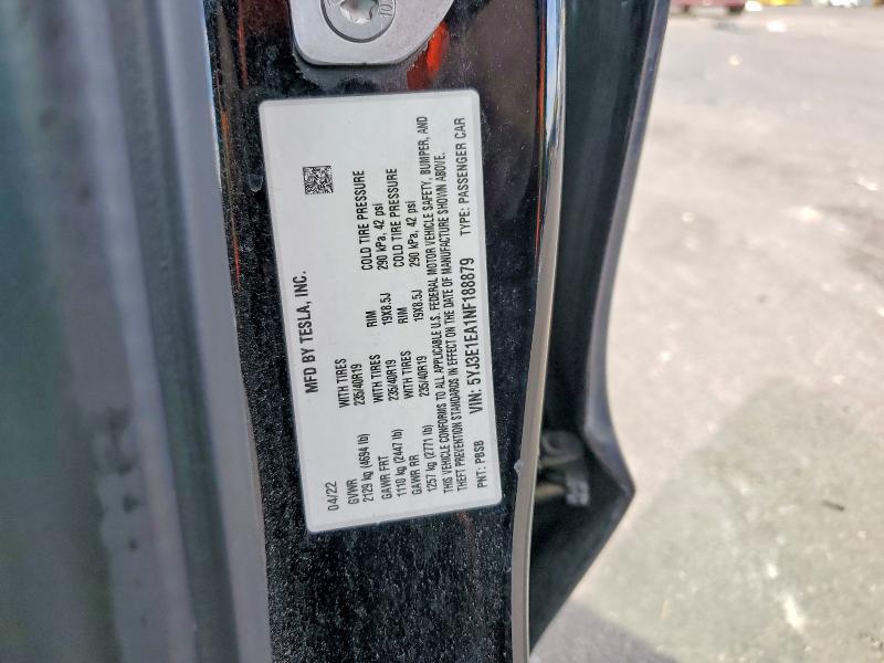 68674116 :رقم المزاد ، 5YJ3E1EA1NF188879 vin ، 2022 Tesla Model 3 مزاد بيع