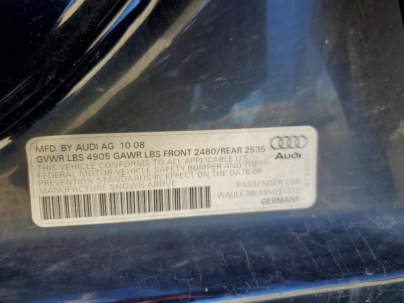 2009 Audi A4 მანქანა იყიდება აუქციონზე, vin: WAULF78K49N031372, აუქციონის ნომერი: 68244066