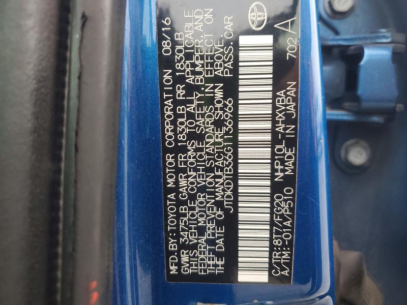 2016 Toyota Prius C მანქანა იყიდება აუქციონზე, vin: JTDKDTB36G1136966, აუქციონის ნომერი: 69574546