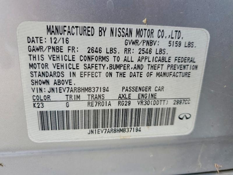 Aukcja sprzedaży 2017 Infiniti Q50, vin: JN1EV7AR8HM837194, numer aukcji: 69372096