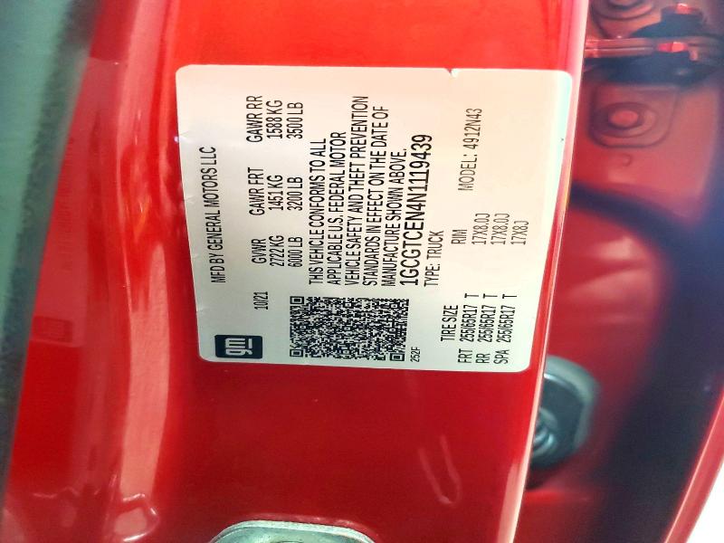 2022 Chevrolet Colorado მანქანა იყიდება აუქციონზე, vin: 1GCGTCEN4N1119439, აუქციონის ნომერი: 69194616