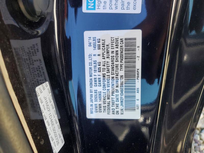 68197006 :رقم المزاد ، JHMZF1D46ES002726 vin ، 2014 Honda Cr-z مزاد بيع