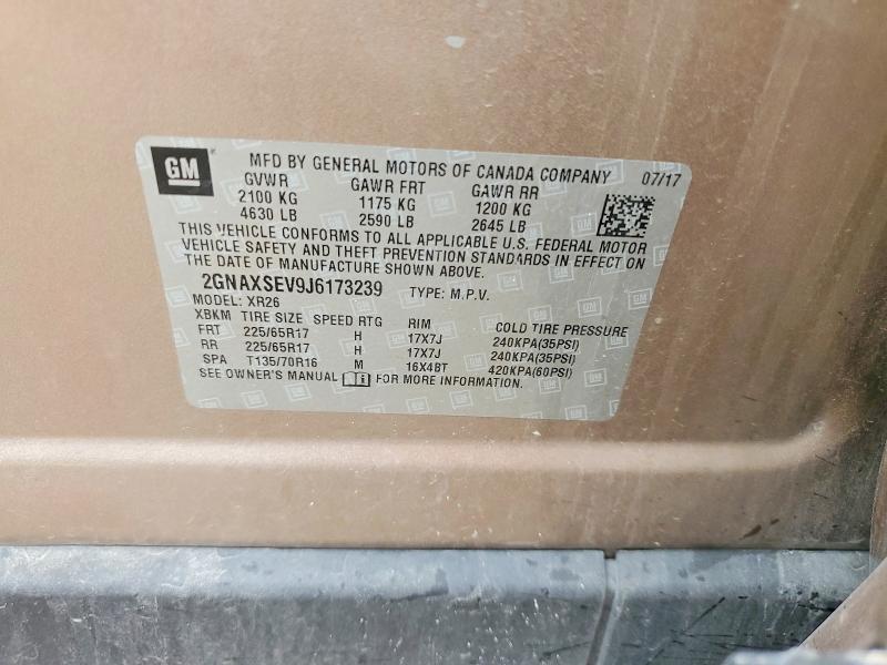 67806636 :رقم المزاد ، 2GNAXSEV9J6173239 vin ، 2018 Chevrolet Equinox مزاد بيع