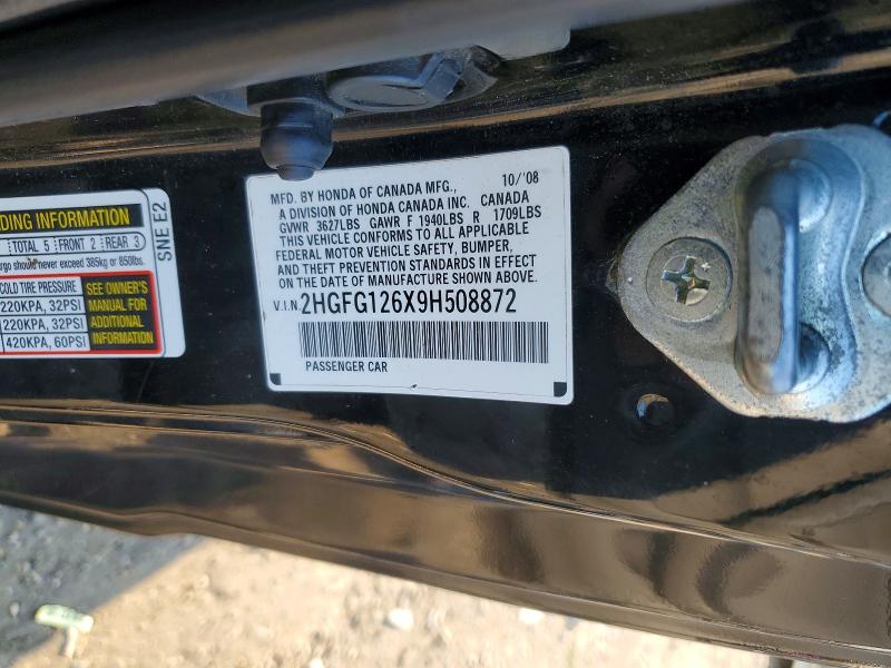 66455496 :رقم المزاد ، 2HGFG126X9H508872 vin ، 2009 Honda Civic مزاد بيع