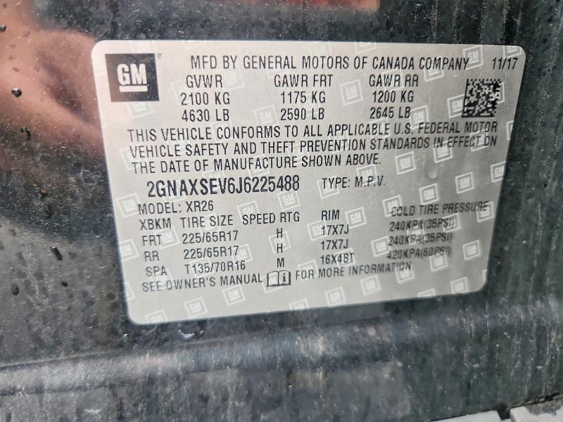 68777756 :رقم المزاد ، 2GNAXSEV6J6225488 vin ، 2018 Chevrolet Equinox مزاد بيع