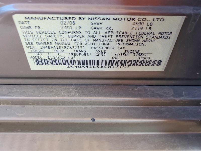 68329036 :رقم المزاد ، 1N4BA41E58C832151 vin ، 2008 Nissan Maxima مزاد بيع