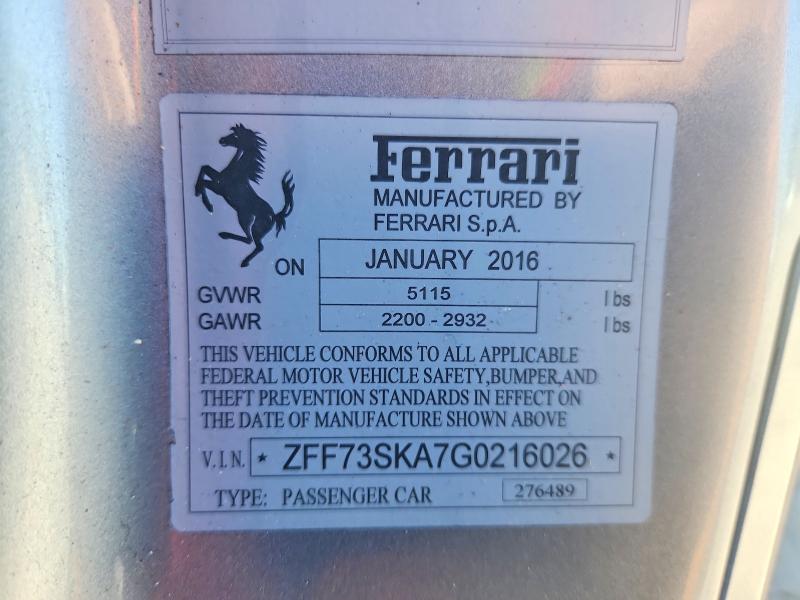 Продаж на аукціоні авто 2016 Ferrari Ff, vin: ZFF73SKA7G0216026, номер лоту: 67753956