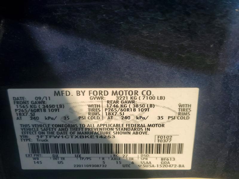 Aukcja sprzedaży 2011 Ford F150, vin: 1FTFW1CTXBKE14253, numer aukcji: 71102256