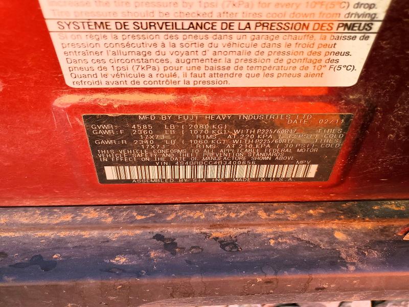 2011 Subaru Outback მანქანა იყიდება აუქციონზე, vin: 4S4BRBCC4B3400656, აუქციონის ნომერი: 67278336
