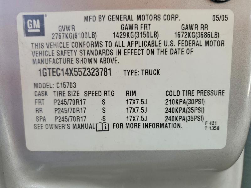 Продажа на аукционе авто 2005 Gmc New Sierra, vin: 1GTEC14X55Z323781, номер лота: 67262256