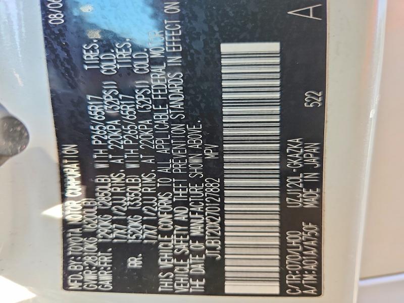 Aukcja sprzedaży 2007 Lexus Gx, vin: JTJBT20X270127882, numer aukcji: 66937066