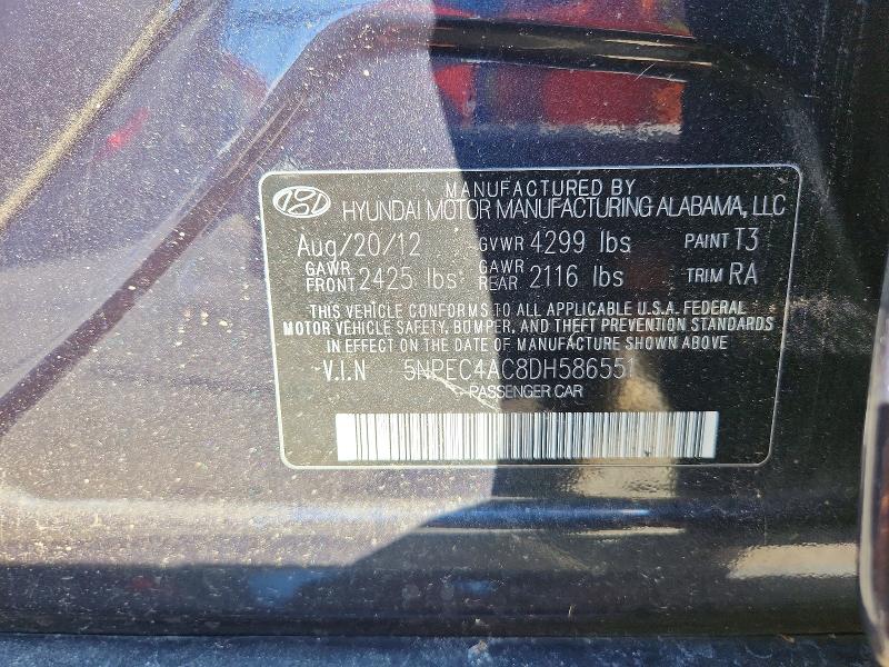 68490396 :رقم المزاد ، 5NPEC4AC8DH586551 vin ، 2013 Hyundai Sonata مزاد بيع