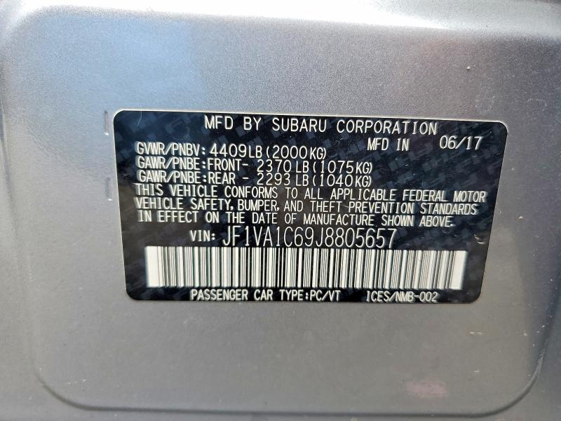 66030806 :رقم المزاد ، JF1VA1C69J8805657 vin ، 2018 Subaru Wrx مزاد بيع
