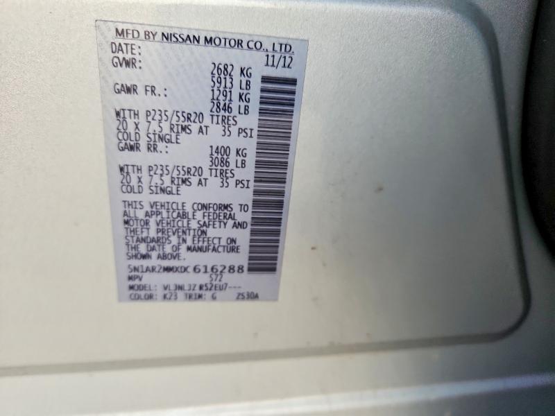 2013 Nissan Pathfinder მანქანა იყიდება აუქციონზე, vin: 5N1AR2MMXDC616288, აუქციონის ნომერი: 70015586
