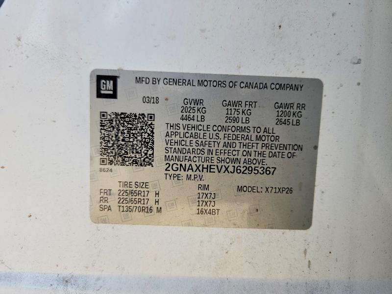 Aukcja sprzedaży 2018 Chevrolet Equinox, vin: 2GNAXHEVXJ6295367, numer aukcji: 69453826