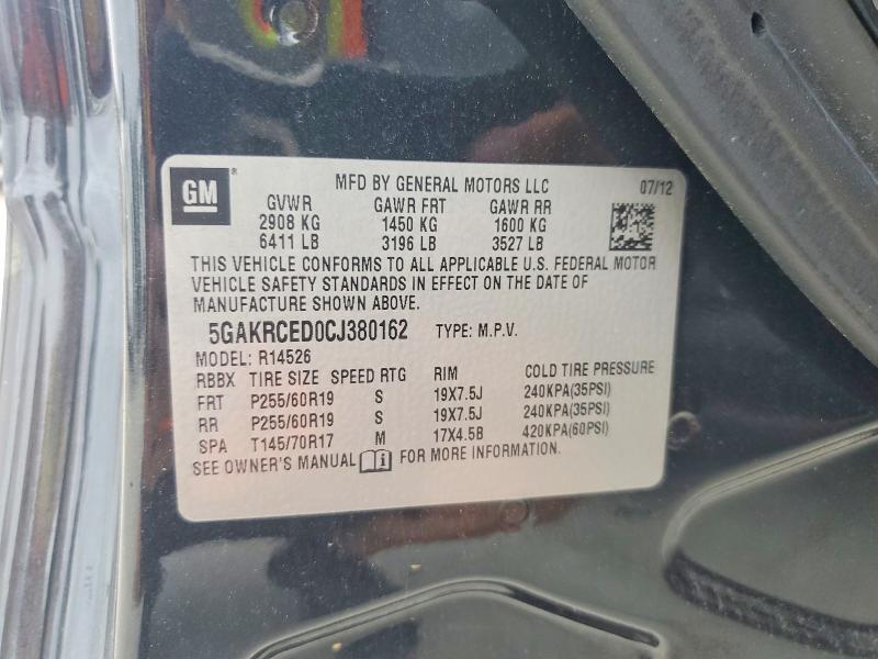 Aukcja sprzedaży 2012 Buick Enclave, vin: 5GAKRCED0CJ380162, numer aukcji: 69555476