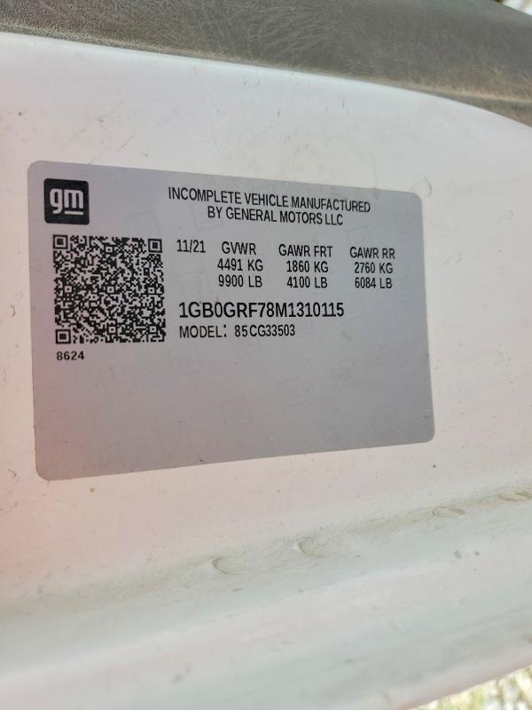 67329006 :رقم المزاد ، 1GB0GRF78M1310115 vin ، 2021 Chevrolet G3500 مزاد بيع