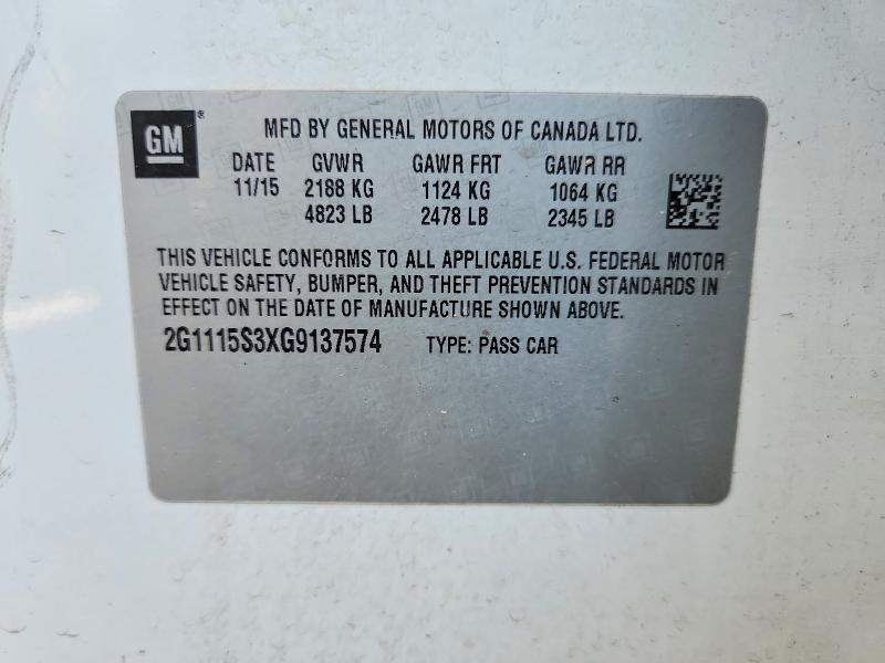 71151346 :رقم المزاد ، 2G1115S3XG9137574 vin ، 2016 Chevrolet Impala مزاد بيع