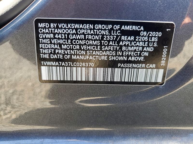 Продажа на аукционе авто 2020 Volkswagen Passat, vin: 1VWMA7A37LC026370, номер лота: 67042876