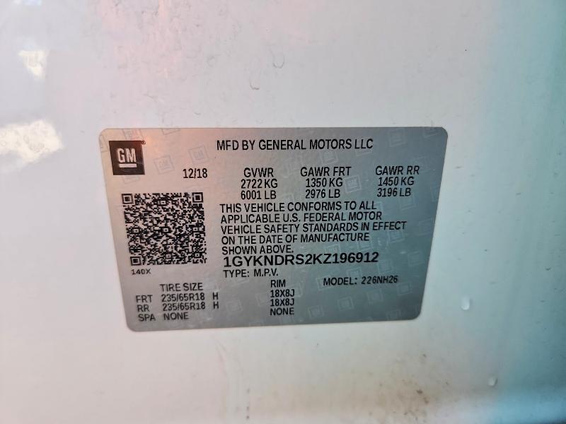 70283626 :رقم المزاد ، 1GYKNDRS2KZ196912 vin ، 2019 Cadillac Xt5 مزاد بيع