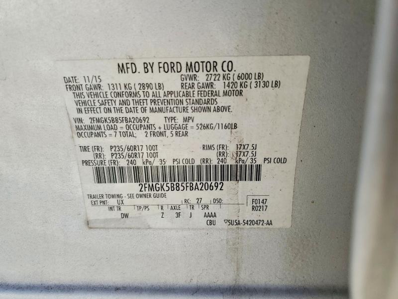69337586 :رقم المزاد ، 2FMGK5B85FBA20692 vin ، 2015 Ford Flex مزاد بيع